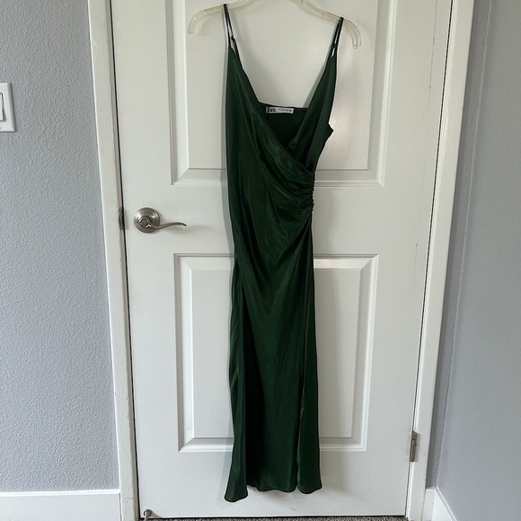 Zara Emerald Green Satin Wrap Dress - Picture 4 of 4